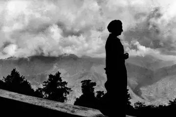 Indira Gandhi, against the Himalayas, after signing the Shimla Agreement in Himachal Pradesh, India