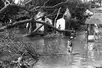 Children walk through the flooded ruins of Bhadrak, Orissa after the 1971 Cyclone