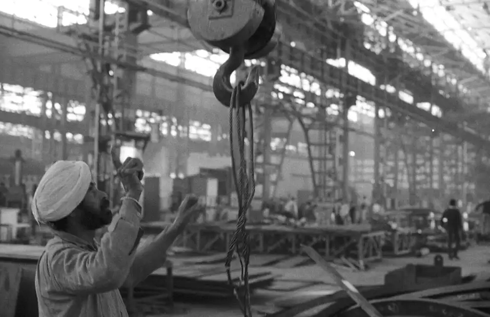 Worker operates crane at a Heavy Electrical Plant, built with Soviet support in Haridwar, India