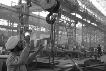 Worker operates crane at a Heavy Electrical Plant, built with Soviet support in Haridwar, India