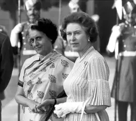 Indira Gandhi with Queen Elizabeth II during the Queen's second visit to India