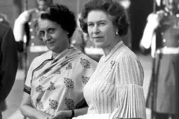 Indira Gandhi with Queen Elizabeth II during the Queen's second visit to India