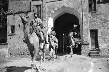 Camel mounted soldiers of the 1st Battalion, Sikh Regiment on patrol in Gurgaon, India